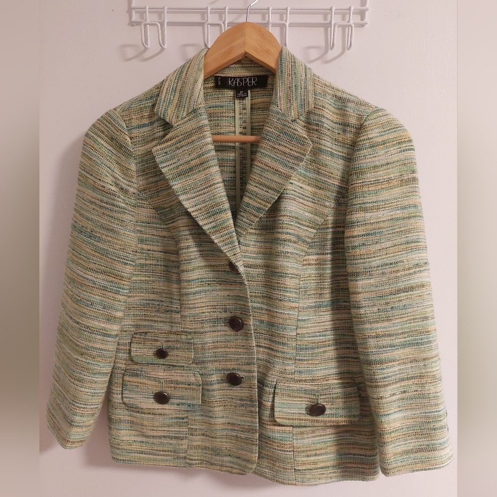 KASPER Women's Cream and Tan Striped Blazer